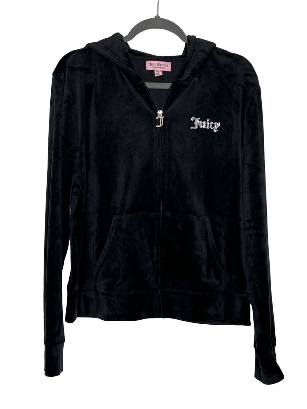 Juicy Couture Velour Rhinestone Zip Up Hoodie Women's XXL Black Y2K